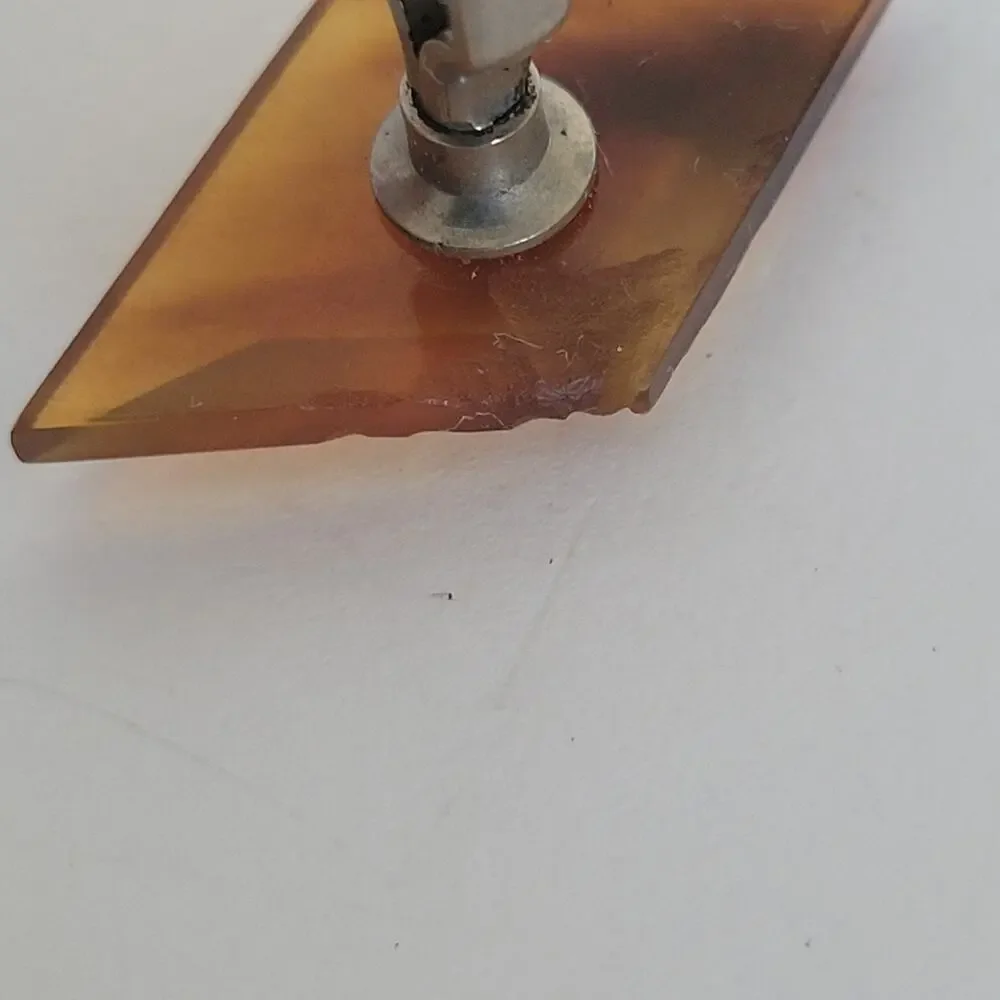 Silver Brown Turtoise Plastic Tone Cufflinks Vintage Trapezoid Retro Mid Century